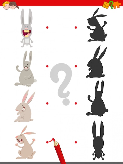 かわいいウサギのキャラクターを使ったシャドウゲーム プレミアムベクター