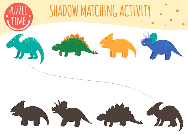 Premium Vector | Shadow matching activity for children. dinosaur topic ...