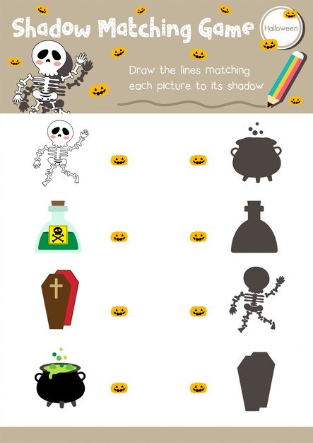 Shadow matching game halloween Premium Vector