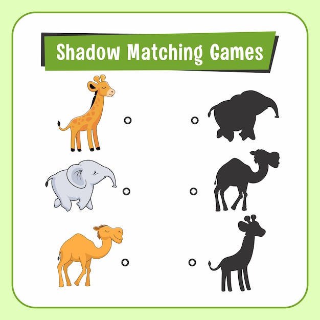 Shadow matching games animals giraffe elephant camel Vector | Premium ...