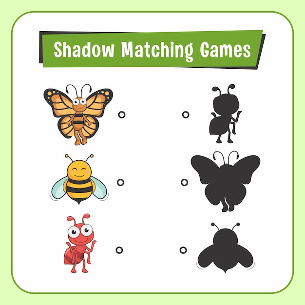 Shadow matching games animals insect butterfly bee ant Premium Vector