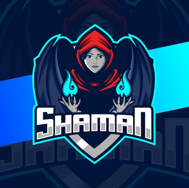 Shaman Devushka Talisman Kibersport Dizajn Logotipa Premium Vektory