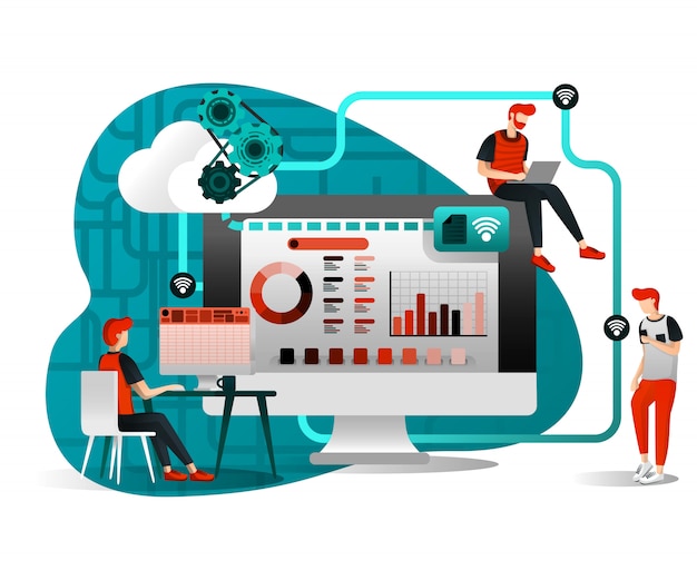 Sharing file for remote worker Premium Vector