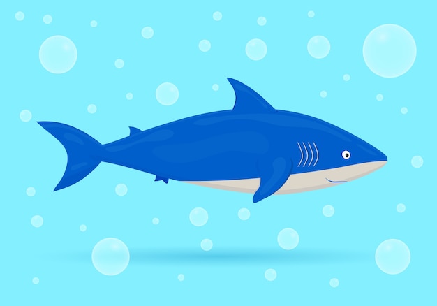 Premium Vector Shark On Blue Background With Bubbles Ocean Fish Underwater Marine Wild Life Illustration