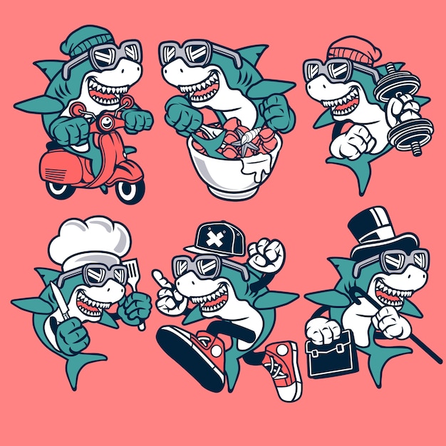 プレミアムベクター サメの漫画のキャラクター