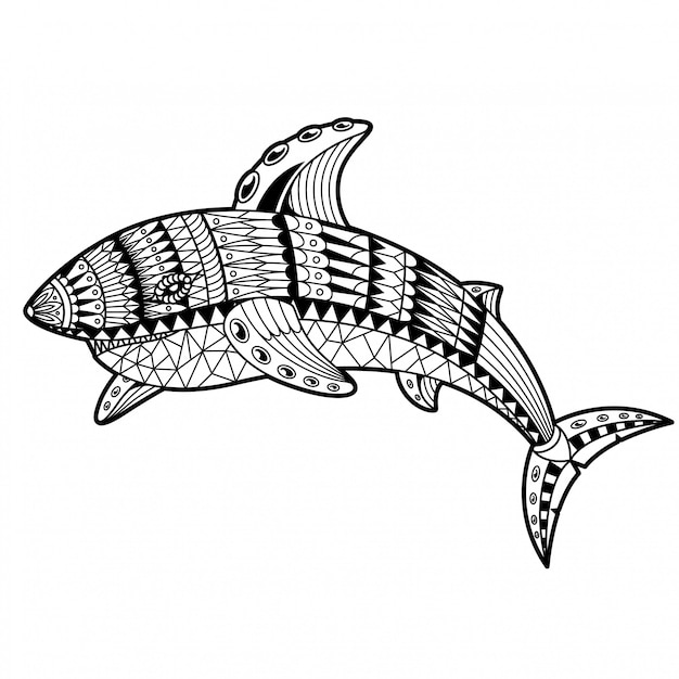 Premium Vector Shark Illustration Mandala Zentangle Lineal Style