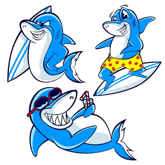 Premium Vector Sharks Cartoon Character Set Collection