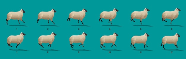  Sheep run cycle animation sequence vector Premium Vector