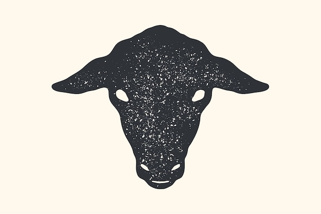 羊 ヴィンテージレトロプリント ポスター バナー 黒と白のシルエットの羊の頭 プレミアムベクター