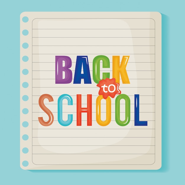 Sheet of notebook paper back to school message Free Vector