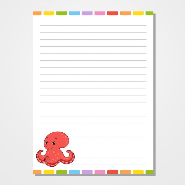 Sheet Template For Notebook Notepad Diary With The Image Of A Cute Character Premium Vector