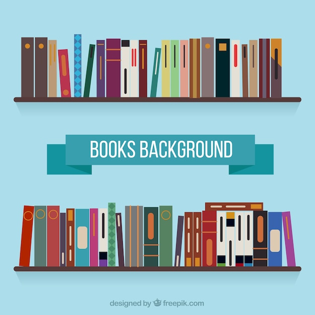 Shelf background with books in flat design Free Vector