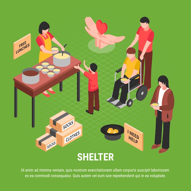 Free Vector | Shelter isometric illustration with begging homeless man ...