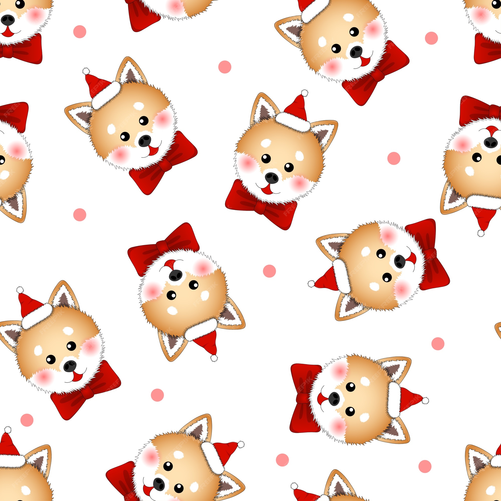 Premium Vector | Shiba inu santa claus dog with red ribbon