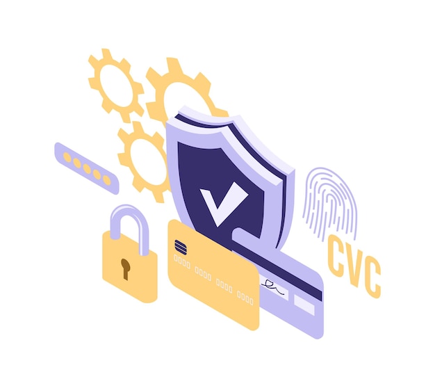 Free Vector Shield Lock And Credit Card Isometric Icon Isolated Vector Illustration Protection And Safety Online Payment Symbol