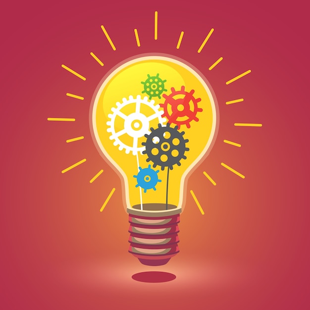 Shining bright idea light bulb with cogs Free Vector