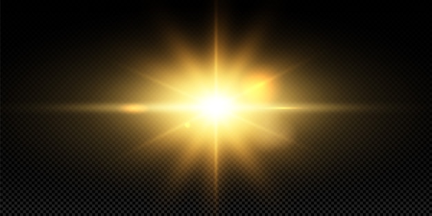 黒の背景に輝く黄金の星 エフェクト グレア ライン グリッター 爆発 黄金色の光 イラスト セット プレミアムベクター