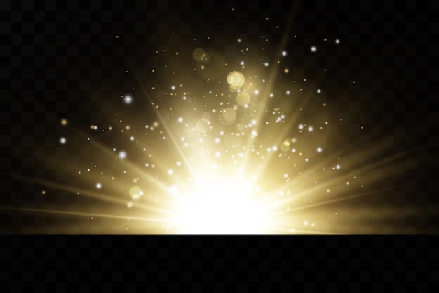 黒の背景に輝く黄金の星 エフェクト グレア ライン グリッター 爆発 黄金色の光 図 プレミアムベクター