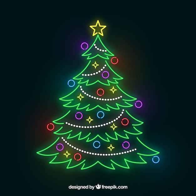 Download Free Vector | Shiny christmas tree out of neon lights