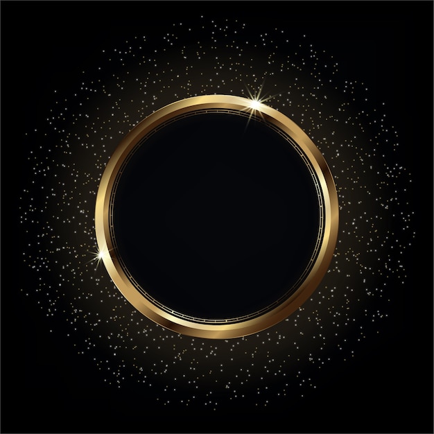 Premium Vector | Shiny gold circle frame on luxury glowing black ...