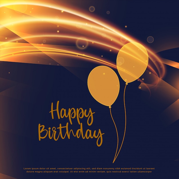 Shiny golden happy birthday card design with\
light streak