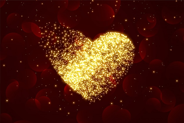 Shiny Particles Golden Heart With Red Background Free Vector