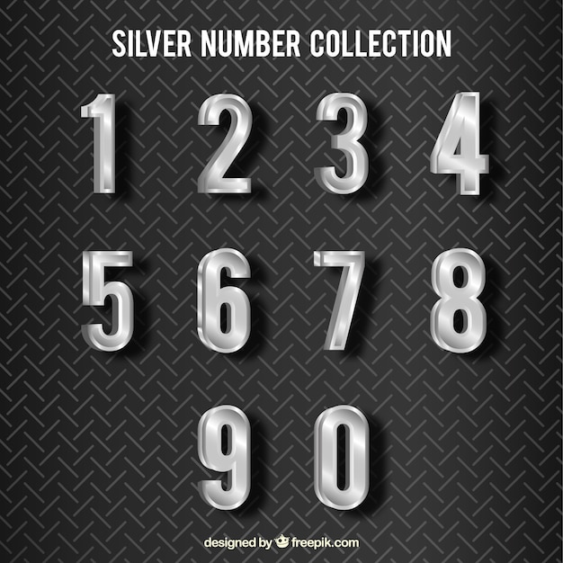 Shiny silver number collection | Free Vector