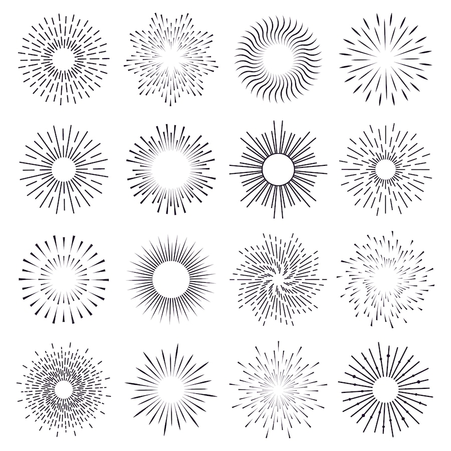 Premium Vector | Shiny sunburst. vintage star radiant sunbursts, hand ...