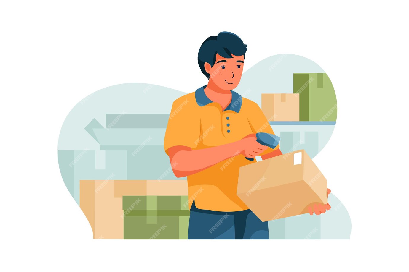 Premium Vector | The shipper is scanning a box's barcode.