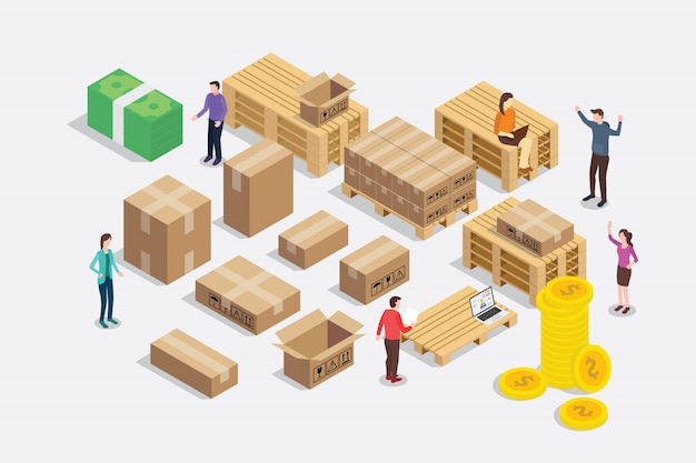 Shipping shipment business concept isometric 3d style Premium Vector