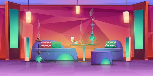 Free Vector Shisha Hookah Bar Interior Empty Cafe For Smoking