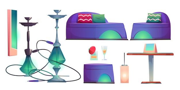 Free Vector Shisha Hookah Bar Set Cafe For Smoking Stuff