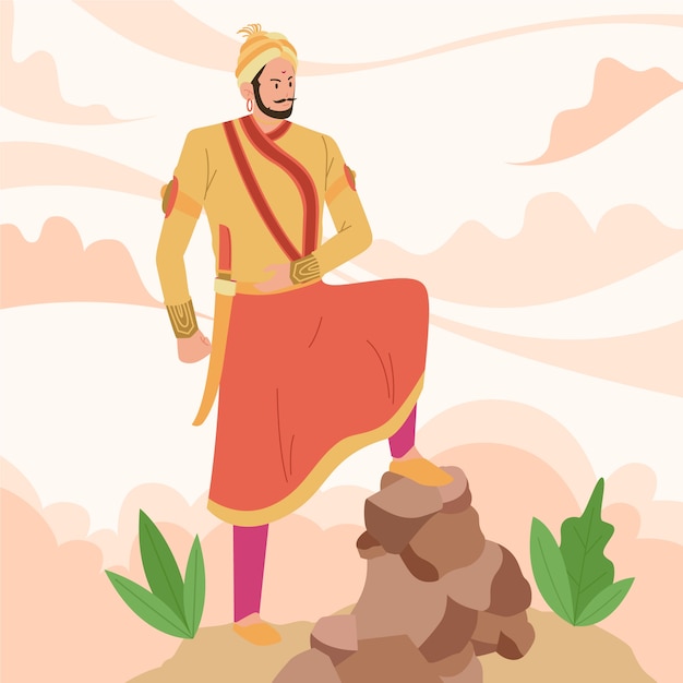 Shivaji maharaja illustration concept Free Vector