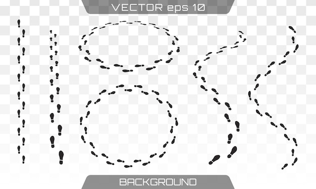 靴と素足のプリント 靴の刻印セット 足跡 足跡と人間のステップ 履物 トラック ベクトルイラスト プレミアムベクター