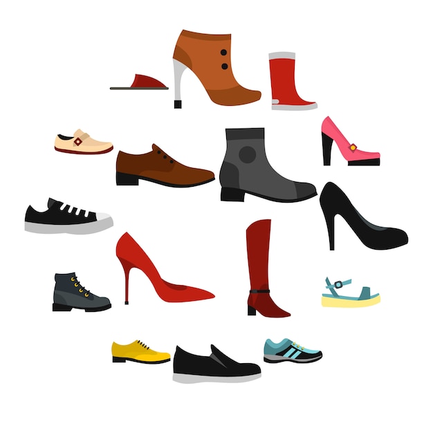 Premium Vector | Shoe icons set in flat style