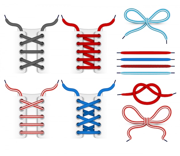 Shoelace tying vector icons. color shoelace for footwear, colored lace
