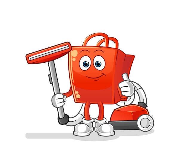 Premium Vector | Shopping bag clean with a vacuum . character vector