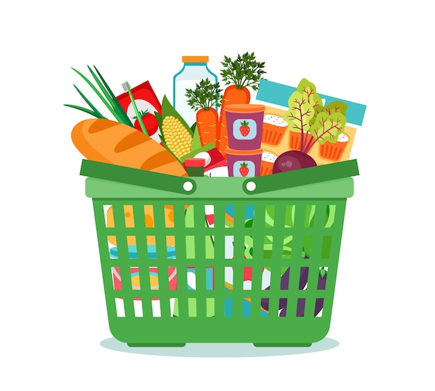 Free Vector | Shopping basket with food vector illustration. cart with