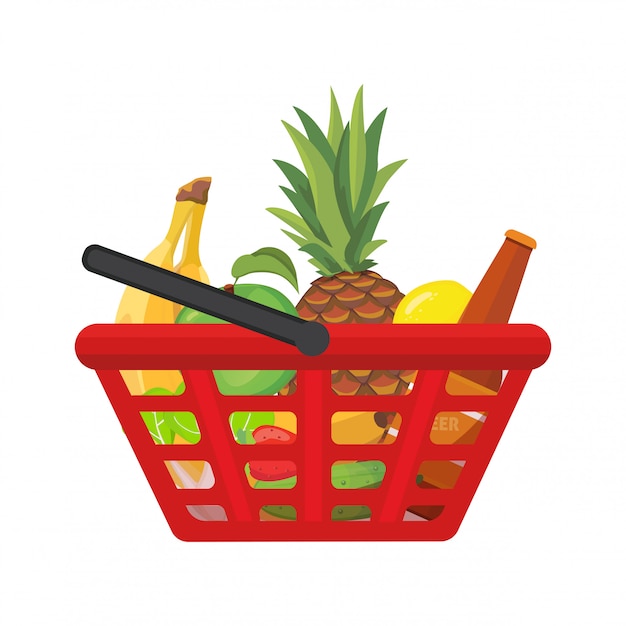 Premium Vector Shopping Basket With Foods Vector Cartoon