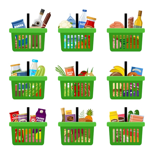 Premium Vector Shopping Baskets With Groceries