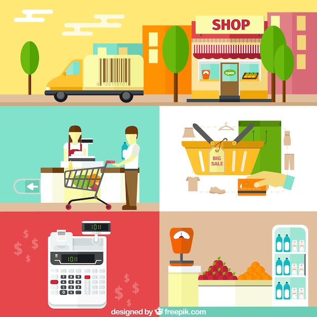 Download Shopping elements in flat design Vector | Free Download