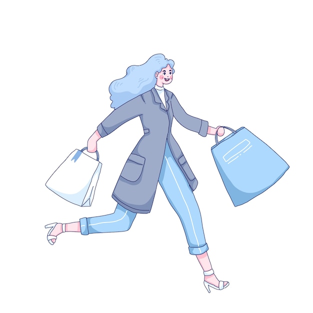 ショッピングの女の子の漫画イラスト プレミアムベクター