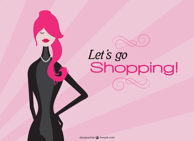 Free Vector | Shopping girl with pink sunburst