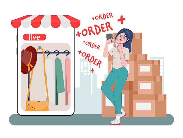 Shopping online store concept with woman character Free Vector
