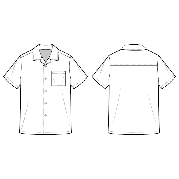 Short sleeve shirts fashion flat sketch template | Premium Vector