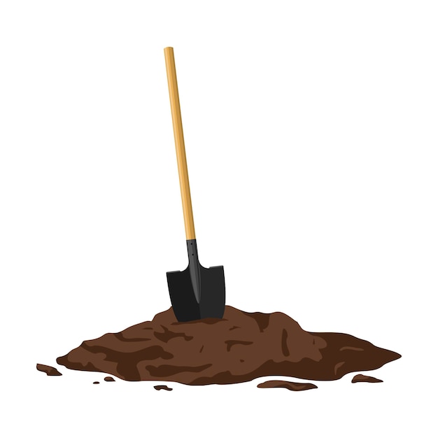 Premium Vector | Shovel in a pile of soil isolated on white