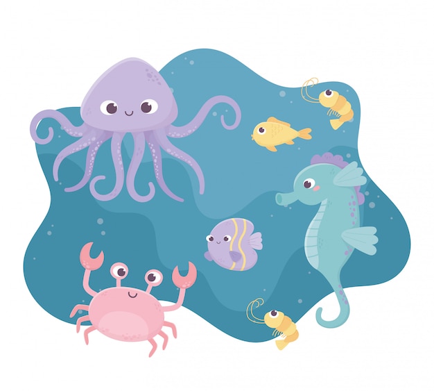 Download Free Shrimp Seahorse Crab Fishes Octopus Life Cartoon Under The Sea Use our free logo maker to create a logo and build your brand. Put your logo on business cards, promotional products, or your website for brand visibility.