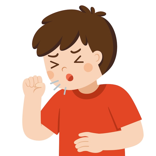 Premium Vector Sick cute boy is coughing on white background. flu
