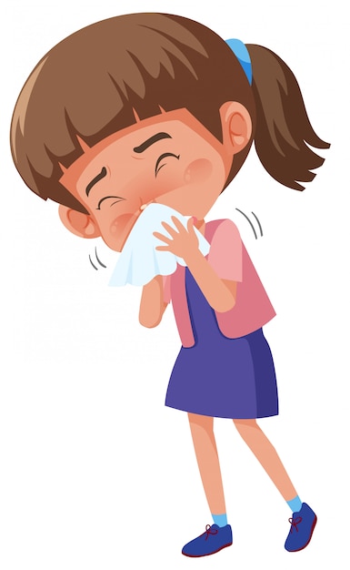 Sick girl coughing isolated | Premium Vector