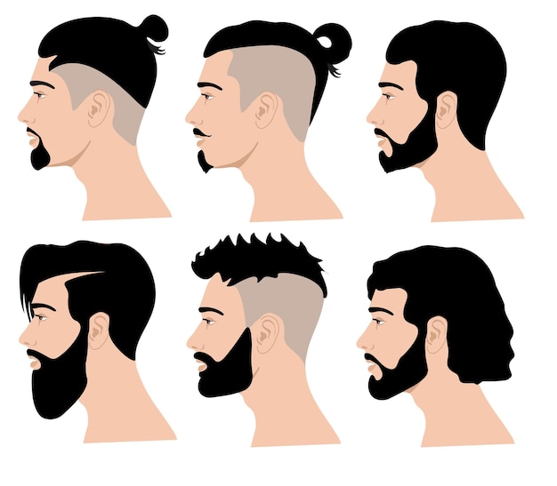 Premium Vector | Side bearded face hairstyles and beards men profiles ...
